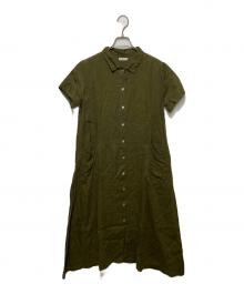fog linen work（フォグリネンワーク）の古着「半袖リネンワンピース」｜グリーン