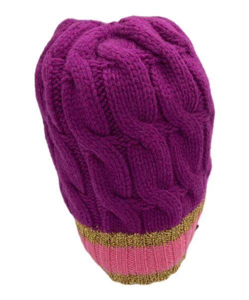 GUCCI（グッチ）GUCCI (グッチ) カシミアブレンド ゴールド トリム ビーニー/ニットキャップ パープルの古着・服飾アイテム