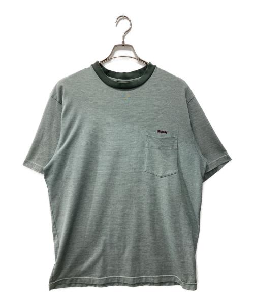 stussy（ステューシー）stussy (ステューシー) 白タグ90s ジャガード織ボーダーTシャツ グリーン サイズ:Lの古着・服飾アイテム