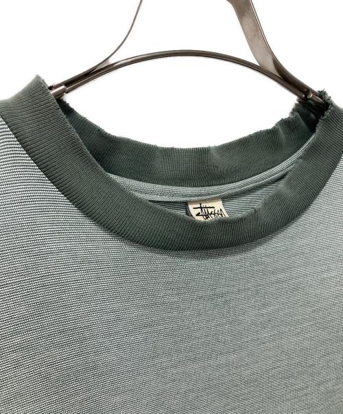 stussy（ステューシー）stussy (ステューシー) 白タグ90s ジャガード織ボーダーTシャツ グリーン サイズ:Lの古着・服飾アイテム