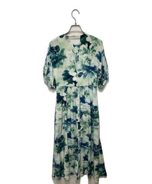 BALLSEY（ボールジィ）BALLSEY (ボールジィ) ウォーターフラワープリント パフスリーブワンピース グリーン サイズ:36の古着・服飾アイテム