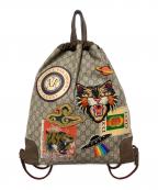 GUCCIグッチ）の古着「GGスプリーム ドローストリング タイガーヘッド ナップサック」｜ブラウン