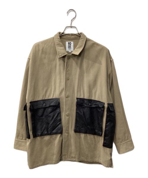 10匣（テンボックス）10匣 (テンボックス) レザー切替シャツジャケット/ドラッグディーラーシャツ ベージュ サイズ:XLの古着・服飾アイテム