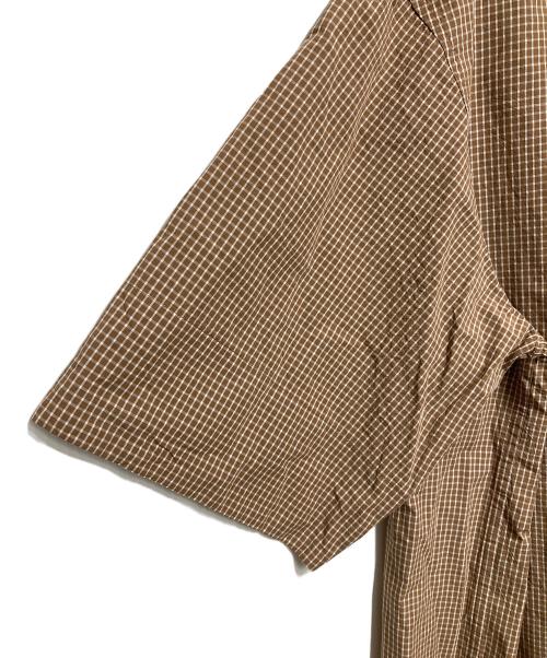 YORI（ヨリ）yori (ヨリ) ステンカラーオーバーチェックシャツ ブラウン サイズ:Fの古着・服飾アイテム