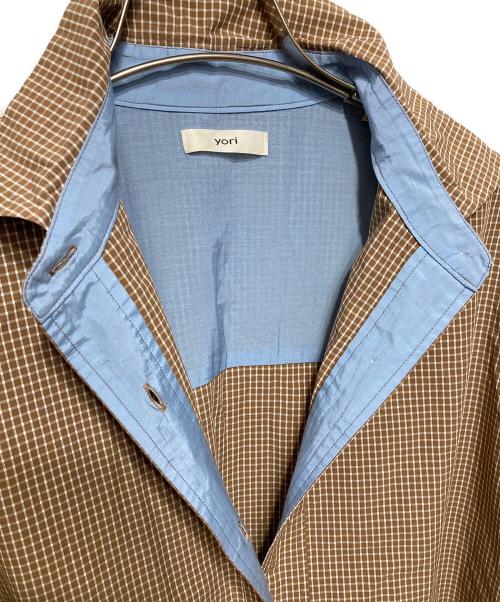 YORI（ヨリ）yori (ヨリ) ステンカラーオーバーチェックシャツ ブラウン サイズ:Fの古着・服飾アイテム