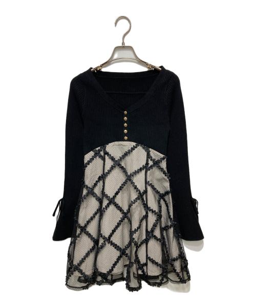 Resexxy（リゼクシー）Resexxy (リゼクシー) ドッキングフレアミニニットワンピース ブラック サイズ:Fの古着・服飾アイテム