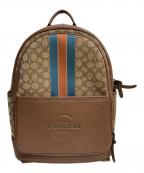 COACHコーチ）の古着「トンプソン バックパック シグネチャー ジャカード ウィズ ヴァーシティ ストライプ/リュック」｜ブラウン