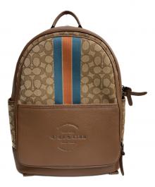 COACH（コーチ）の古着「トンプソン バックパック シグネチャー ジャカード ウィズ ヴァーシティ ストライプ/リュック」｜ブラウン