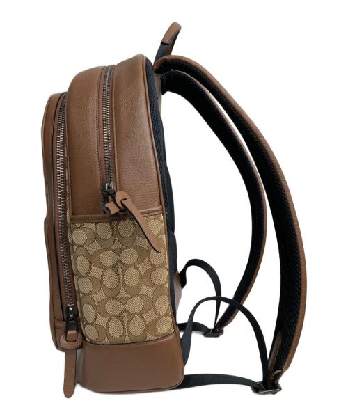 COACH（コーチ）COACH (コーチ) トンプソン バックパック シグネチャー ジャカード ウィズ ヴァーシティ ストライプ/リュック ブラウンの古着・服飾アイテム