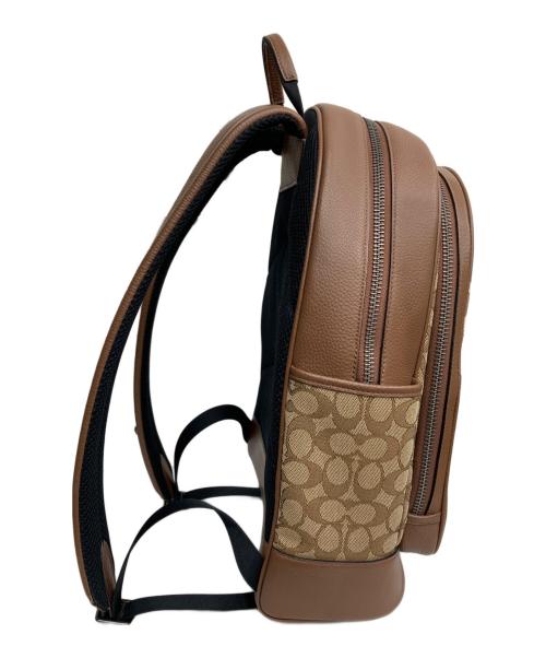 COACH（コーチ）COACH (コーチ) トンプソン バックパック シグネチャー ジャカード ウィズ ヴァーシティ ストライプ/リュック ブラウンの古着・服飾アイテム