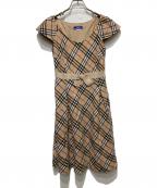 BURBERRY BLUE LABELバーバリー ブルー レーベル）の古着「ノバチェック リボン フレア ワンピース」｜ベージュ