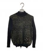 伊太利屋イタリヤ）の古着「ハイネックリーフ刺繍ツイードニット」｜ブラック