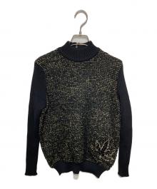 伊太利屋（イタリヤ）の古着「ハイネックリーフ刺繍ツイードニット」｜ブラック