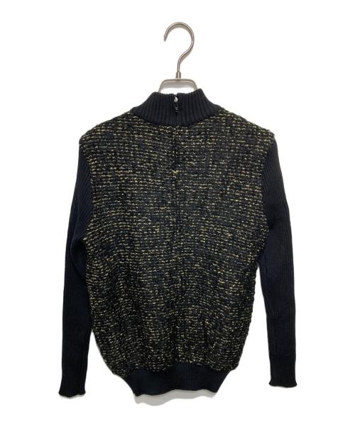 伊太利屋（イタリヤ）伊太利屋 (イタリヤ) ハイネックリーフ刺繍ツイードニット ブラック サイズ:9A2の古着・服飾アイテム