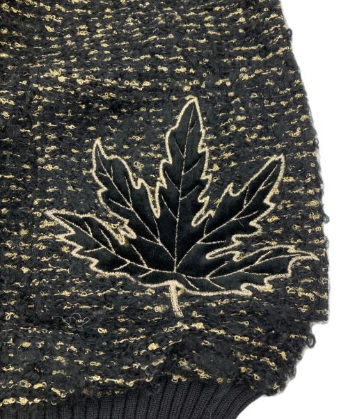 伊太利屋（イタリヤ）伊太利屋 (イタリヤ) ハイネックリーフ刺繍ツイードニット ブラック サイズ:9A2の古着・服飾アイテム