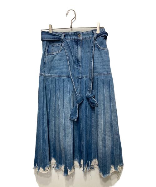 TWIN-SET（ツインセット）TWIN-SET (ツインセット) デニムフリンジプリーツスカート インディゴ サイズ:Sの古着・服飾アイテム