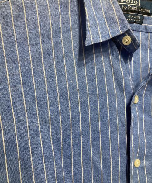 POLO RALPH LAUREN（ポロ・ラルフローレン）POLO RALPH LAUREN (ポロ・ラルフローレン) MARLOWE/ストライプリネンシャツ ブルー サイズ:Lの古着・服飾アイテム