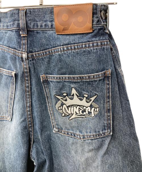 9090（9090）9090 (9090) King Logo Slub Denim Buggy Pants/デニムパンツ インディゴ サイズ:Sの古着・服飾アイテム