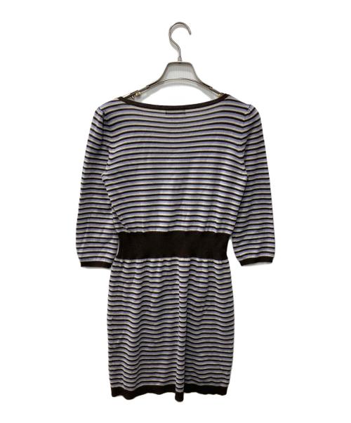 BURBERRY BLUE LABEL（バーバリー ブルー レーベル）BURBERRY BLUE LABEL (バーバリー ブルー レーベル) ボーダーニットワンピース ブラウン×パープル サイズ:38の古着・服飾アイテム