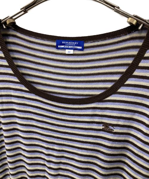 BURBERRY BLUE LABEL（バーバリー ブルー レーベル）BURBERRY BLUE LABEL (バーバリー ブルー レーベル) ボーダーニットワンピース ブラウン×パープル サイズ:38の古着・服飾アイテム