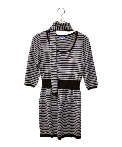 BURBERRY BLUE LABEL（バーバリー ブルー レーベル）BURBERRY BLUE LABEL (バーバリー ブルー レーベル) ボーダーニットワンピース ブラウン×パープル サイズ:38の古着・服飾アイテム