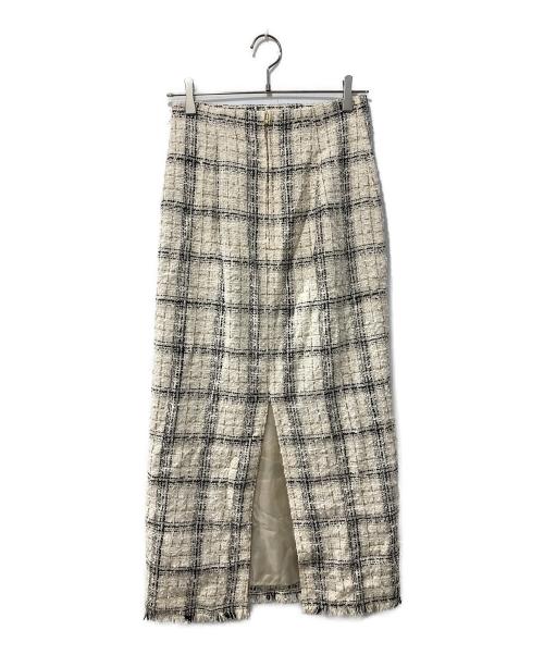 Noble（ノーブル）Noble (ノーブル) チェックツイードタイトスカート ホワイト サイズ:36の古着・服飾アイテム