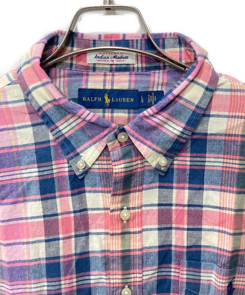 RALPH LAUREN（ラルフローレン）RALPH LAUREN (ラルフローレン) 半袖シャツ ブルー×ピンク サイズ:Lの古着・服飾アイテム