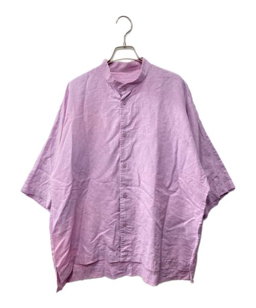 HOMME PLISSE ISSEY MIYAKE（オム プリッセ イッセイ ミヤケ）HOMME PLISSE ISSEY MIYAKE (オム プリッセ イッセイ ミヤケ) スタンドカラーS/Sリネンシャツ パープル サイズ:3の古着・服飾アイテム