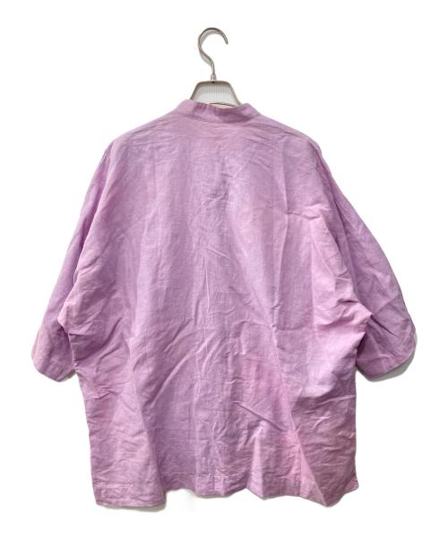 HOMME PLISSE ISSEY MIYAKE（オム プリッセ イッセイ ミヤケ）HOMME PLISSE ISSEY MIYAKE (オム プリッセ イッセイ ミヤケ) スタンドカラーS/Sリネンシャツ パープル サイズ:3の古着・服飾アイテム