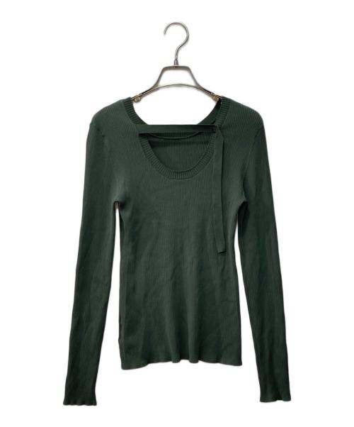 STUDIOUS（ステュディオス）STUDIOUS (ステュディオス) Slit Sleeve Knit Top/リブニト グリーン サイズ:Fの古着・服飾アイテム