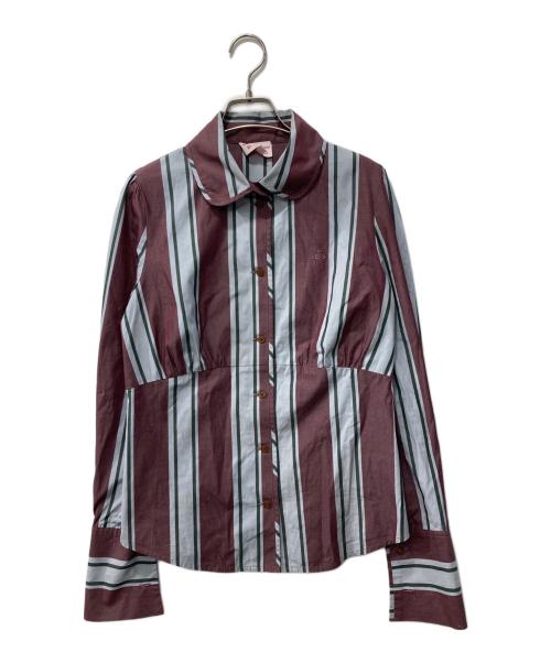 Vivienne Westwood RED LABEL（ヴィヴィアンウエストウッドレッドレーベル）Vivienne Westwood RED LABEL (ヴィヴィアンウエストウッドレッドレーベル) ストライプシャツ ブラウン×ブルー サイズ:2の古着・服飾アイテム
