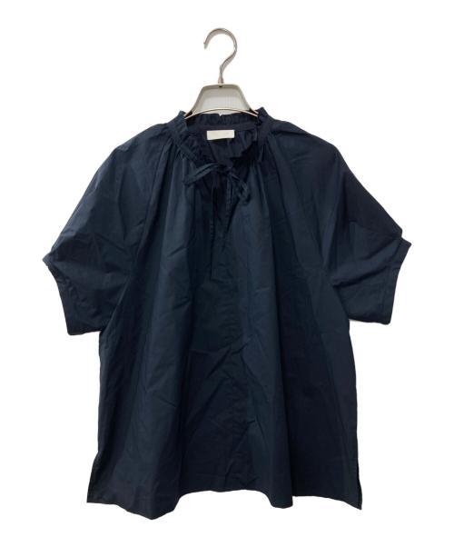 BALLSEY（ボールジィ）BALLSEY (ボールジィ) プロセスドコットン ネックフリルブラウス ネイビー サイズ:36の古着・服飾アイテム