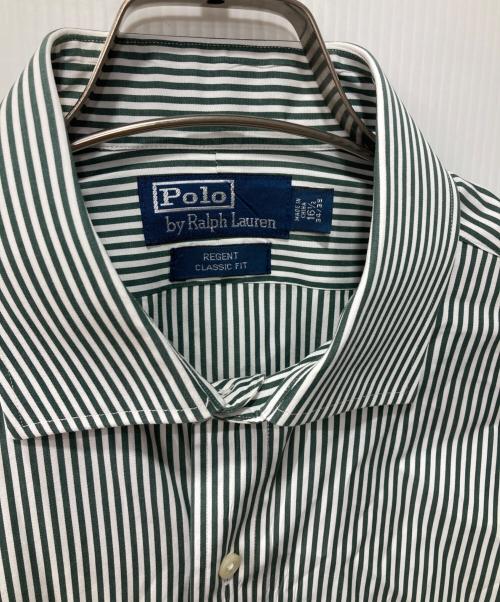 POLO RALPH LAUREN（ポロ・ラルフローレン）POLO RALPH LAUREN (ポロ・ラルフローレン) REGENT CLASSIC FITストライプシャツ グリーン サイズ:16　1/2の古着・服飾アイテム