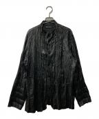 ISSEY MIYAKEイッセイミヤケ）の古着「プリーツジャケット/バンドカラージャケット」｜ブラック
