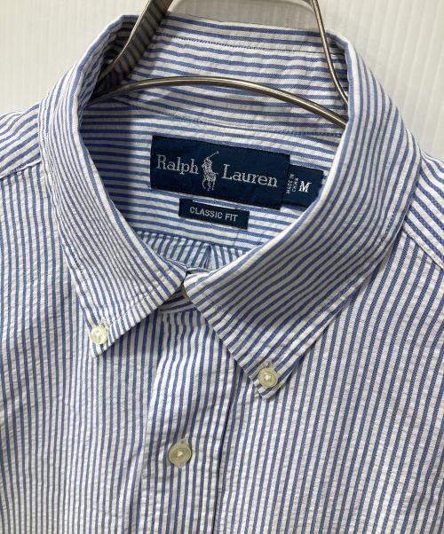 RALPH LAUREN（ラルフローレン）RALPH LAUREN (ラルフローレン) シアサッカーボタンダウンシャツ ブルー×ホワイト サイズ:Mの古着・服飾アイテム