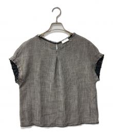 BALLSEY（ボールジィ）の古着「ポリエステルレーヨンカラミ タックスリーブブラウス」｜ブラック