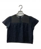 BLUE LABEL CRESTBRIDGEブルーレーベルクレストブリッジ）の古着「インディアンジャガードブラウス/切替シアーブラウス」｜ネイビー
