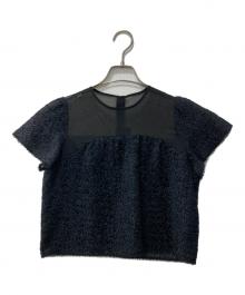 BLUE LABEL CRESTBRIDGE（ブルーレーベルクレストブリッジ）の古着「インディアンジャガードブラウス/切替シアーブラウス」｜ネイビー