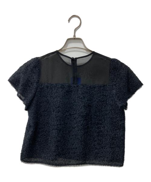 BLUE LABEL CRESTBRIDGE（ブルーレーベルクレストブリッジ）BLUE LABEL CRESTBRIDGE (ブルーレーベルクレストブリッジ) インディアンジャガードブラウス/切替シアーブラウス ネイビー サイズ:36の古着・服飾アイテム