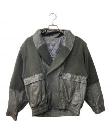 LANCEL（ランセル）の古着「レザーショールカラージャケット」｜カーキ