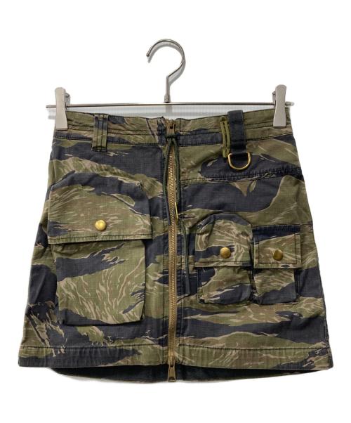 DIESEL（ディーゼル）DIESEL (ディーゼル) 迷彩柄 フルジップ ミリタリーミニスカート カーキ サイズ:24の古着・服飾アイテム
