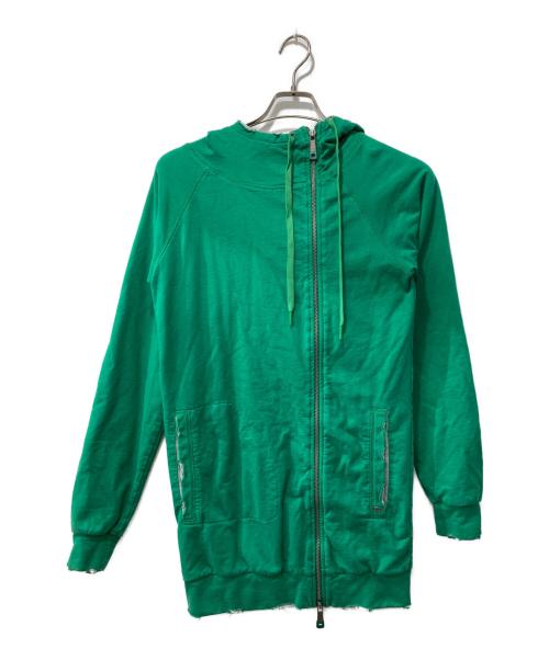 DIESEL（ディーゼル）DIESEL (ディーゼル) ロング丈ダメージ加工フーデッドジャケット グレー×グリーン サイズ:Sの古着・服飾アイテム