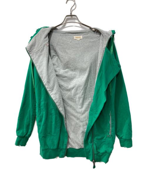 DIESEL（ディーゼル）DIESEL (ディーゼル) ロング丈ダメージ加工フーデッドジャケット グレー×グリーン サイズ:Sの古着・服飾アイテム