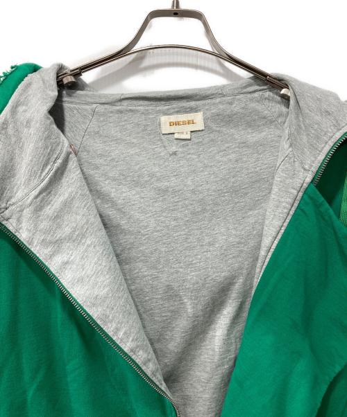 DIESEL（ディーゼル）DIESEL (ディーゼル) ロング丈ダメージ加工フーデッドジャケット グレー×グリーン サイズ:Sの古着・服飾アイテム