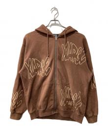 X-LARGE（エクストララージ）の古着「ALLOVER LOGO ZIP HOODED」｜ブラウン