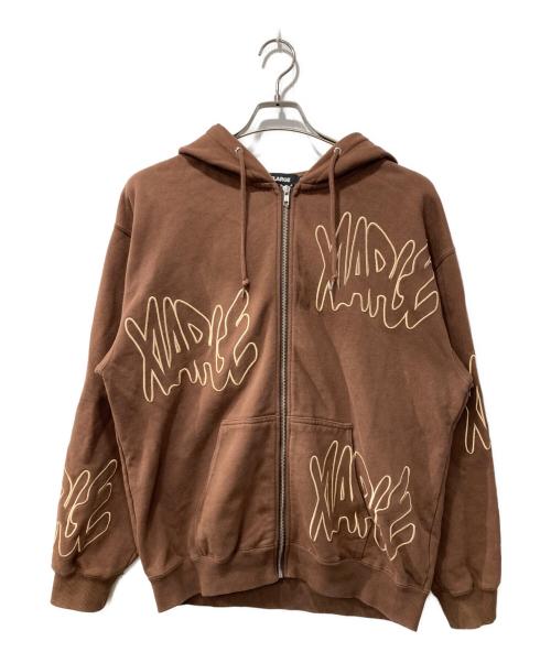 X-LARGE（エクストララージ）X-LARGE (エクストララージ) ALLOVER LOGO ZIP HOODED ブラウン サイズ:Ｍの古着・服飾アイテム