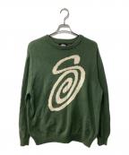 stussyステューシー）の古着「CURLY S SWEATER」｜グリーン