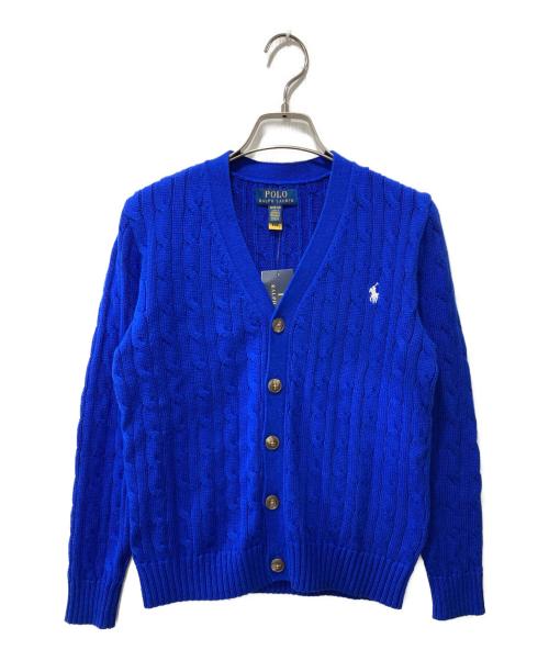 POLO RALPH LAUREN（ポロ・ラルフローレン）POLO RALPH LAUREN (ポロ・ラルフローレン) ケーブルニット コットン Vネック カーディガン ブルー サイズ:M(10-12)の古着・服飾アイテム