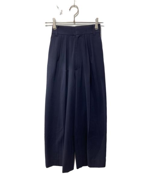 YORI（ヨリ）yori (ヨリ) 25年/スラックス/ウエストリボンダブルタックパンツ ネイビー サイズ:34の古着・服飾アイテム