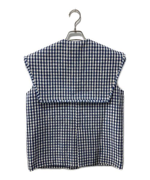 YORI（ヨリ）yori (ヨリ) 25SS/セーラーリボンギンガムツイードジレ ネイビー サイズ:Fの古着・服飾アイテム